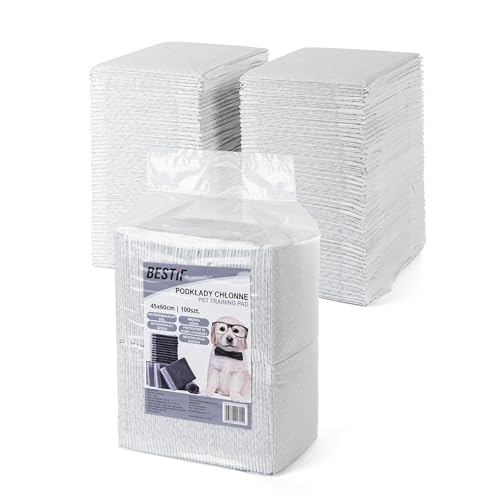 BESTIF Trainingspads für Hunde Welpen auslaufsicher Hunde Unterlagen mit Aktivkohle Kohlenstoff zur Geruchskontrolle Training Pads Set 100 Stück 6-lagig (100, 45 x 60 cm) von BESTIF