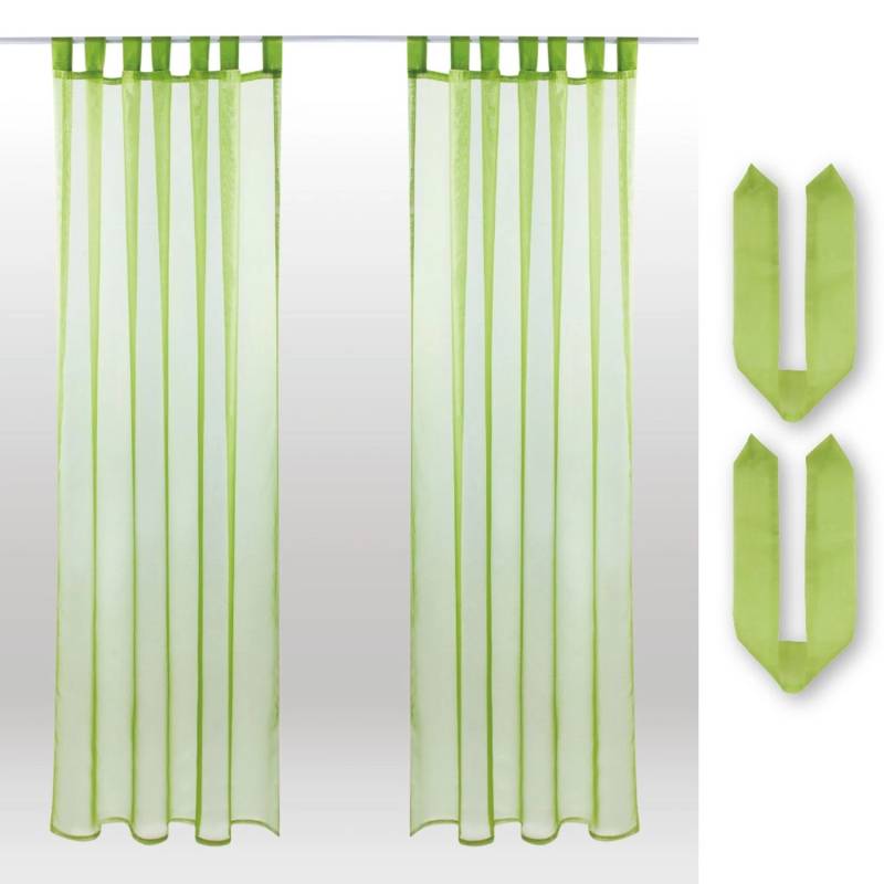 Bestlivings Dekoschal Noella Schlaufe Voile 2er Pack 140 cm x 245 cm + Raffhalter Grün von BESTLIVINGS