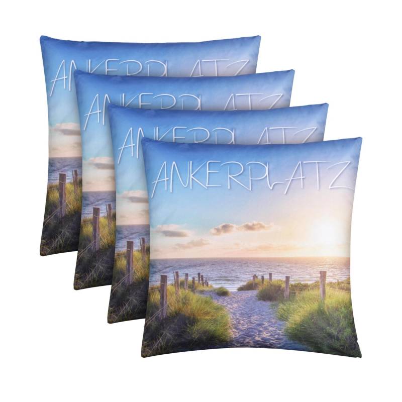 Bestlivings Outdoor Kissen mit Strandmotiv Ankerplatz 4 Stück 4er Pack von BESTLIVINGS