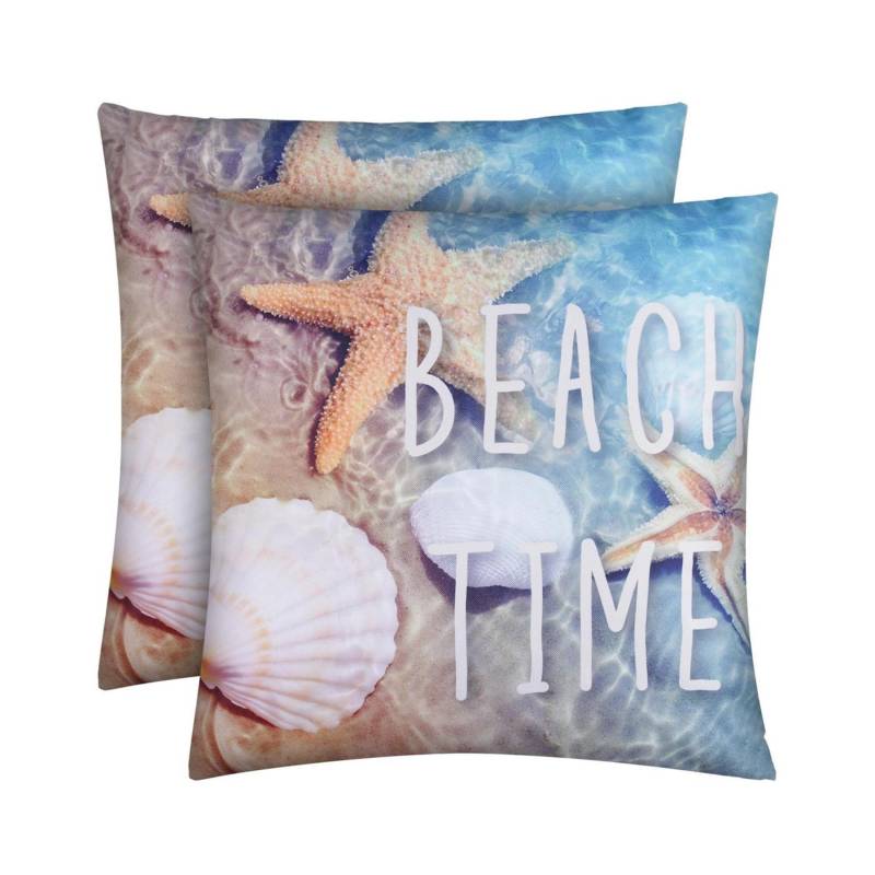 Bestlivings Outdoor Kissen mit Strandmotiv Beach Time 2 Stück 2er Pack von BESTLIVINGS