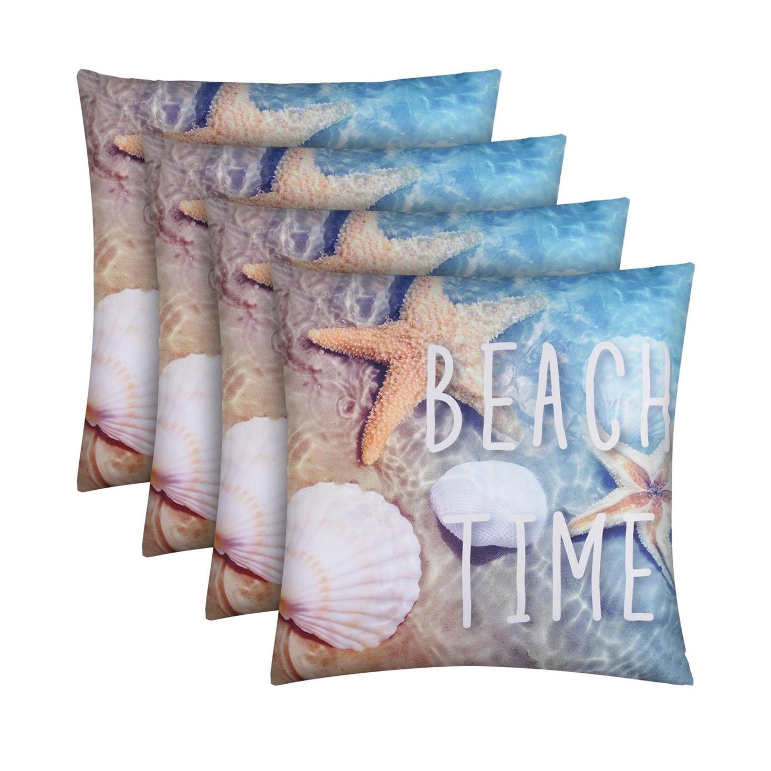 Bestlivings Outdoor Kissen mit Strandmotiv Beach Time 4 Stück 4er Pack von BESTLIVINGS