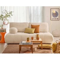 Bestmobilier - Bowie - 3-sizter schlafsofa truhe + inkl. Rundes kissen aus texturiertem stoff - beige von BESTMOBILIER