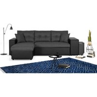 California - ecksofa beidseitig montierbar - schlaffunktion und bettkasten und aufbewahrungsregal - aus kunstleder und stoff - schwarz / grau von BESTMOBILIER