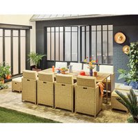 Bestmobilier - Cuba - beiges gartenmöbel-set aus polyrattan – 12 sitzplätze – beigefarbene kissen - beige von BESTMOBILIER