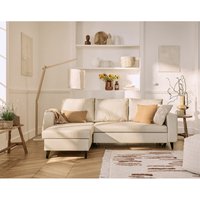 Nordic - 4-sitzer ecksofa beidseitig montierbar - schlaffunktion und bettkasten - aus veganem leder - beige von BESTMOBILIER