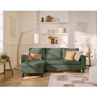Bestmobilier - Nordic - 4-sitzer ecksofa beidseitig montierbar - schlaffunktion und bettkasten - aus veganem leder - grün von BESTMOBILIER