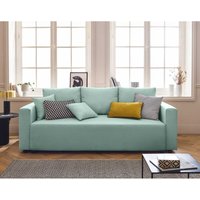 Bestmobilier - Regala - 3-sitzer sofa - schlaffunktion und bettkasten - aus stoff - himmelblau von BESTMOBILIER