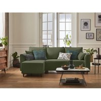 Bestmobilier - Saphir– 4-sitzer ecksofa beidseitig montierbar – mit schlaffunktion – mit bettkasten – aus stoff - salbeigrün von BESTMOBILIER