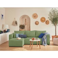 Topaze – ecksofa beidseitig montierbar– 4-sitzer– schlaffunktion mit bettkasten – aus cord - salbeigrün - Salbeigrün von BESTMOBILIER