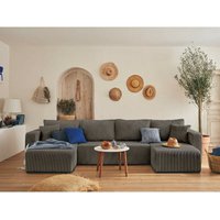 Bestmobilier - Topaze - 7-sitzer wohnlandschaft u-form - schlaffunktion und bettkasten - cord - grau von BESTMOBILIER