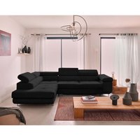 Zaria – ecksofa links – mit schlaffunktion und bettkasten sowie verstellbaren kopfstützen – 5-sitzer – aus cord - schwarz von BESTMOBILIER