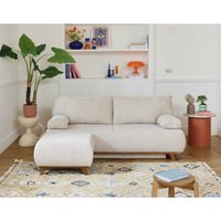 Cristal - 3-sitzer sofa - schlaffunktion und bettkasten und hocker - aus strukturiertem samt - beige von BESTMOBILIER