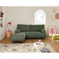Bestmobilier - Cristal - 3-sitzer sofa - schlaffunktion und bettkasten und puff - großer geripptem cord - grün Bestmobilier - Cristal - 3-sitzer sofa - schlaffunktion und bettkasten und puff - großer geripptem cord - grün von BESTMOBILIER