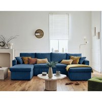 Cyrus - 7-sitzer wohnlandschaft u-form - schlaffunktion und bettkasten - - aus cordstoff - blau von BESTMOBILIER