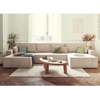 Dellia – wohnlandschaft u-form – 7-sitzer – mit schlaffunktion – mit bettkasten – aus cord - beige - Beige von BESTMOBILIER