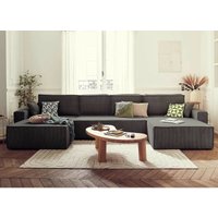 Dellia – wohnlandschaft u-form – 7-sitzer – mit schlaffunktion – mit bettkasten – aus cord - dunkelgrau - Dunkelgrau von BESTMOBILIER