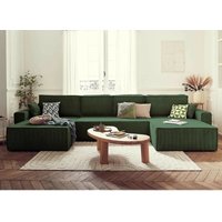 Bestmobilier - Dellia – wohnlandschaft u-form – 7-sitzer – mit schlaffunktion – mit bettkasten – aus cord - grün von BESTMOBILIER