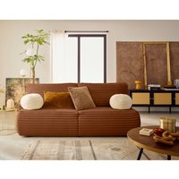 Marvin - 3-sizter schlafsofa und truhe aus geripptem kunstpelz mit 2 kugelkissen inklusive - rostfarben von BESTMOBILIER