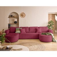 Miro - wohnlandschaft u-form 7-sitzer - schlaffunktion und bettkasten - aus strukturiertem samt - pflaume von BESTMOBILIER