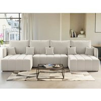 Bestmobilier - Petra – wohnlandschaft u-form – 7-sitzer – mit schlaffunktion – mit bettkasten – aus samt - beige von BESTMOBILIER