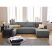 Regala - 7-sitzer wohnlandschaft - schlaffunktion und bettkasten - aus stoff - grau von BESTMOBILIER