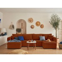 Topaze – wohnlandschaft u-form – 7-sitzer – mit schlaffunktion und bettkasten – aus cord - terrakotta - Terrakotta von BESTMOBILIER