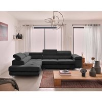 Zaria – ecksofa links – mit schlaffunktion und bettkasten sowie verstellbaren kopfstützen – 5-sitzer – aus cord - dunkelgrau von BESTMOBILIER