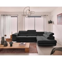 Zaria – ecksofa rechts – mit schlaffunktion und bettkasten sowie verstellbaren kopfstützen – 5-sitzer – aus cord - dunkelgrau von BESTMOBILIER