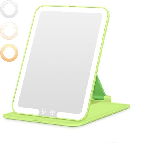 BESTOPE PRO Beleuchteter Makeup Spiegel mit 3 Farbtemperaturen, 10x Vergrößerung & USB-C Ladung - Tragbar, 1500mAh Akku, 3h Laufzeit Grün von BESTOPE PRO