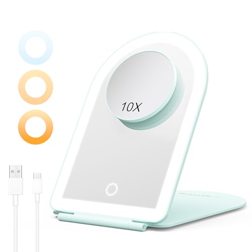 BESTOPE PRO Schminkspiegel mit Beleuchtung, LED Faltbarer Kosmetikspiegel 10-Fach Vergrößerung, 3 Dimmbare Farblichter, Wiederaufladbar Ultraschlanker Tischspiegel für Zuhause und Reise, Grün BESTOPE PRO Schminkspiegel mit Beleuchtung, LED Faltbarer Kosmetikspiegel 10-Fach Vergrößerung, 3 Dimmbare Farblichter, Wiederaufladbar Ultraschlanker Tischspiegel für Zuhause und Reise, Grün von BESTOPE PRO