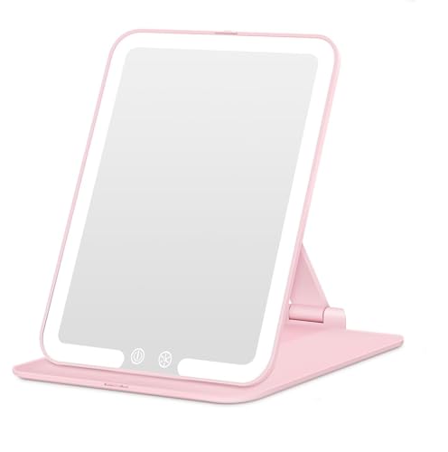 Beleuchteter Makeup Spiegel mit 3 Farbtemperaturen, 10x Vergrößerung & USB-C Ladung - Tragbar, 1500mAh Akku, 3h Laufzeit Pink von BESTOPE PRO