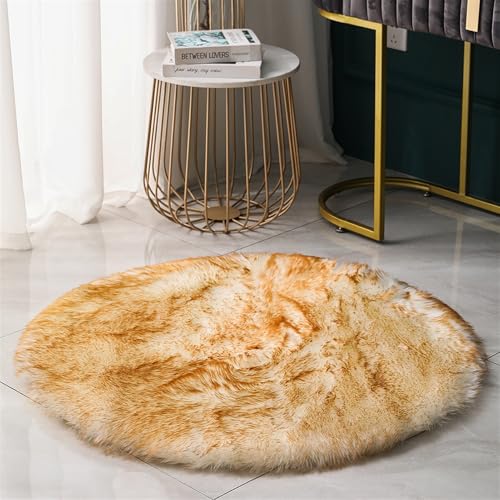 BESTORI 100 cm Rund Teppich Flauschig Weich Wohnzimmerteppich waschbarer Küchenteppich Shaggy Bettvorleger Moderner Matte für Schlafzimmer Flur, Gelb von BESTORI
