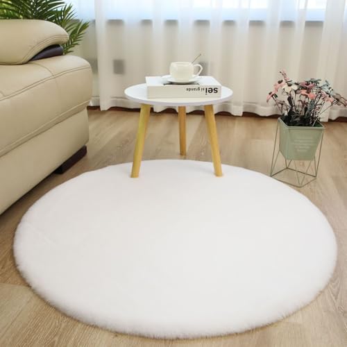 BESTORI 100 cm Rund Teppich Wohnzimmer Moderner Flauschig Schlafzimmer Bettvorleger Waschbarer Carpet Weich Küchenteppich Matte für Flur, Weiß von BESTORI