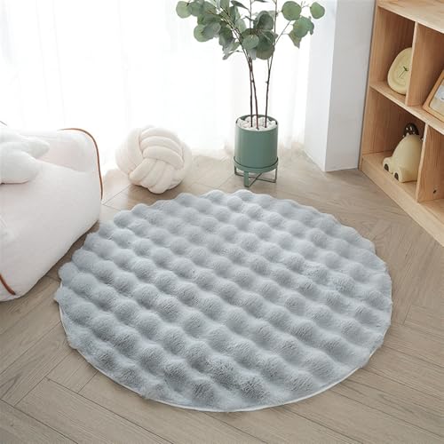 BESTORI 120 cm Rund Teppich Rutschfester Bettvorleger Shaggy Weich Wohnzimmerteppich Flauschig Kuscheltteppich waschbarer Matte für Schlafzimmer Dekoration, Blau von BESTORI