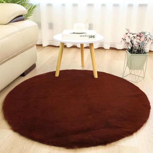 BESTORI 120 cm Rund Teppich Wohnzimmer Moderner Flauschig Schlafzimmer Bettvorleger Waschbarer Carpet Weich Küchenteppich Matte für Flur, Braun von BESTORI