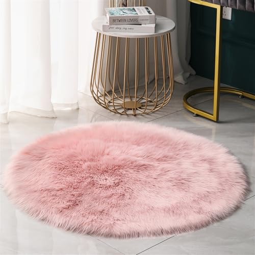 BESTORI 150 cm Rund Teppich Flauschig Weich Wohnzimmerteppich waschbarer Küchenteppich Shaggy Bettvorleger Moderner Matte für Schlafzimmer Flur, Hellrosa von BESTORI