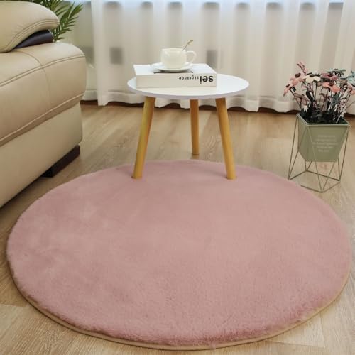 BESTORI 160 cm Rund Teppich Wohnzimmer Moderner Flauschig Schlafzimmer Bettvorleger Waschbarer Carpet Weich Küchenteppich Matte für Flur, Hellrosa von BESTORI