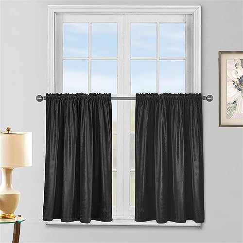BESTORI 2er Set Kurze Vorhang Blickdicht Gardinen Verdunkelung Vorhang Modern Scheibengardinen Bistrogardine für Küche Büros Schlafzimmer 137 x 61 cm, Schwarz von BESTORI