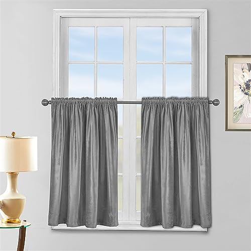 BESTORI 2er Set Kurze Vorhang Blickdicht Gardinen Verdunkelung Vorhang Modern Scheibengardinen Bistrogardine für Küche Büros Schlafzimmer 74 x 61 cm, Grau von BESTORI