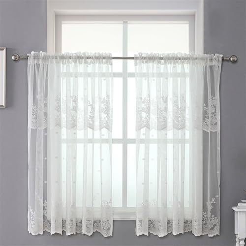 BESTORI 2er Set Scheibengardinen Halbtransparent Bistrogardine Gaze Fensterschal für Kleine Fenster Küche Wohnzimmer Landhaus Weiß, 100 x 140 cm(B x H) von BESTORI