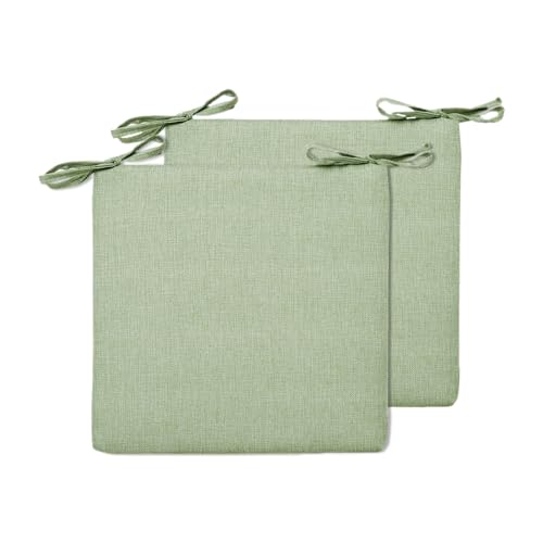 BESTORI 2er Set Sitzkissen 40 x 40 cm Rutschfestes Stuhlkissen mit Bändern Weiche Quadratisches Baumwolle und Leinen Kissen für Indoor & Outdoor Grün 1 von BESTORI