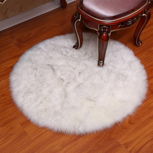 BESTORI 30 cm Rund Teppich Flauschig Weich Wohnzimmerteppich waschbarer Küchenteppich Shaggy Bettvorleger Moderner Matte für Schlafzimmer Flur, Weiß 2 von BESTORI