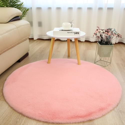 BESTORI 45 cm Rund Teppich Wohnzimmer Moderner Flauschig Schlafzimmer Bettvorleger Waschbarer Carpet Weich Küchenteppich Matte für Flur, Rosa von BESTORI