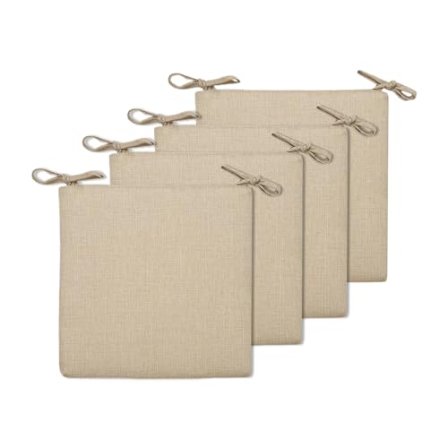 BESTORI 4er Set Sitzkissen 40 x 40 cm Rutschfestes Stuhlkissen mit Bändern Weiche Quadratisches Baumwolle und Leinen Kissen für Indoor & Outdoor Beige von BESTORI