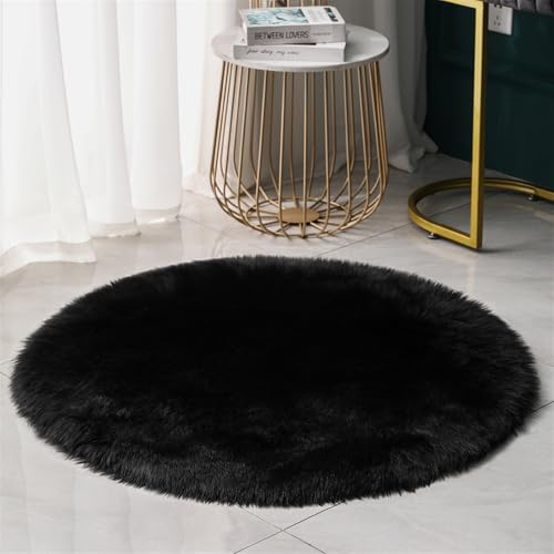 BESTORI 50 cm Rund Teppich Flauschig Weich Wohnzimmerteppich waschbarer Küchenteppich Shaggy Bettvorleger Moderner Matte für Schlafzimmer Flur, Schwarz von BESTORI