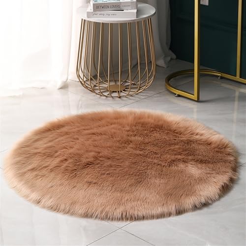 BESTORI 70 cm Rund Teppich Flauschig Weich Wohnzimmerteppich waschbarer Küchenteppich Shaggy Bettvorleger Moderner Matte für Schlafzimmer Flur, Khaki von BESTORI
