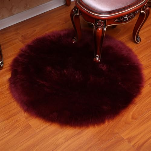 BESTORI 70 cm Rund Teppich Flauschig Weich Wohnzimmerteppich waschbarer Küchenteppich Shaggy Bettvorleger Moderner Matte für Schlafzimmer Flur, Weinrot von BESTORI
