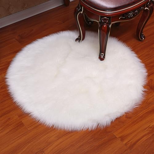 BESTORI 70 cm Rund Teppich Flauschig Weich Wohnzimmerteppich waschbarer Küchenteppich Shaggy Bettvorleger Moderner Matte für Schlafzimmer Flur, Weiß 1 von BESTORI