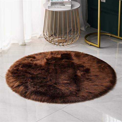 BESTORI 80 cm Rund Teppich Flauschig Weich Wohnzimmerteppich waschbarer Küchenteppich Shaggy Bettvorleger Moderner Matte für Schlafzimmer Flur, Braun von BESTORI