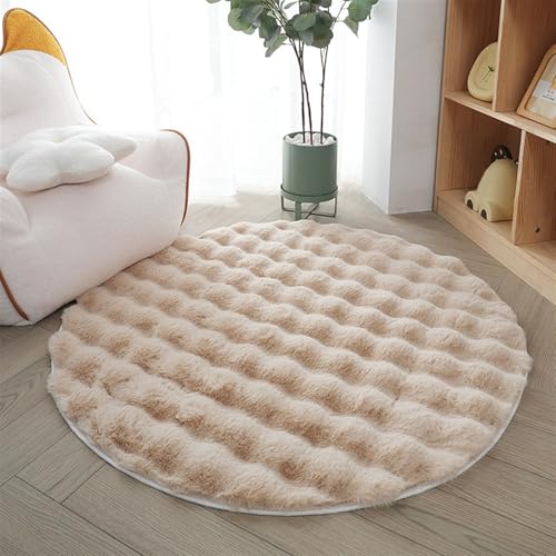 BESTORI 80 cm Rund Teppich Rutschfester Bettvorleger Shaggy Weich Wohnzimmerteppich Flauschig Kuscheltteppich waschbarer Matte für Schlafzimmer Dekoration, Beige von BESTORI